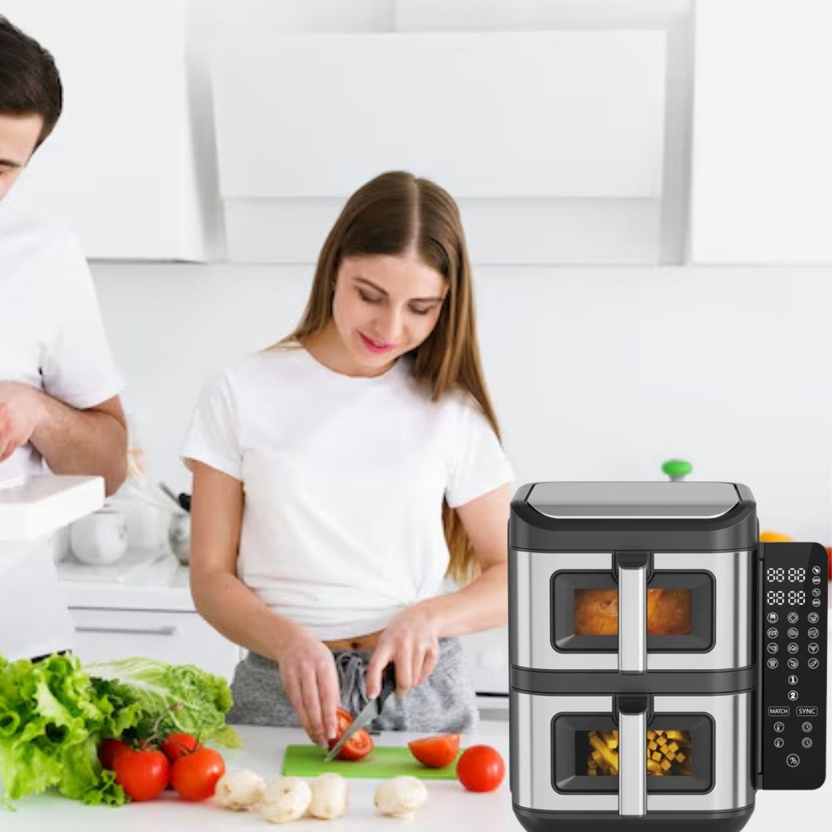 FREIDORA DE AIRE DUAL 12L DOBLE PANTALLA DIGITAL COCINA LAU - 3