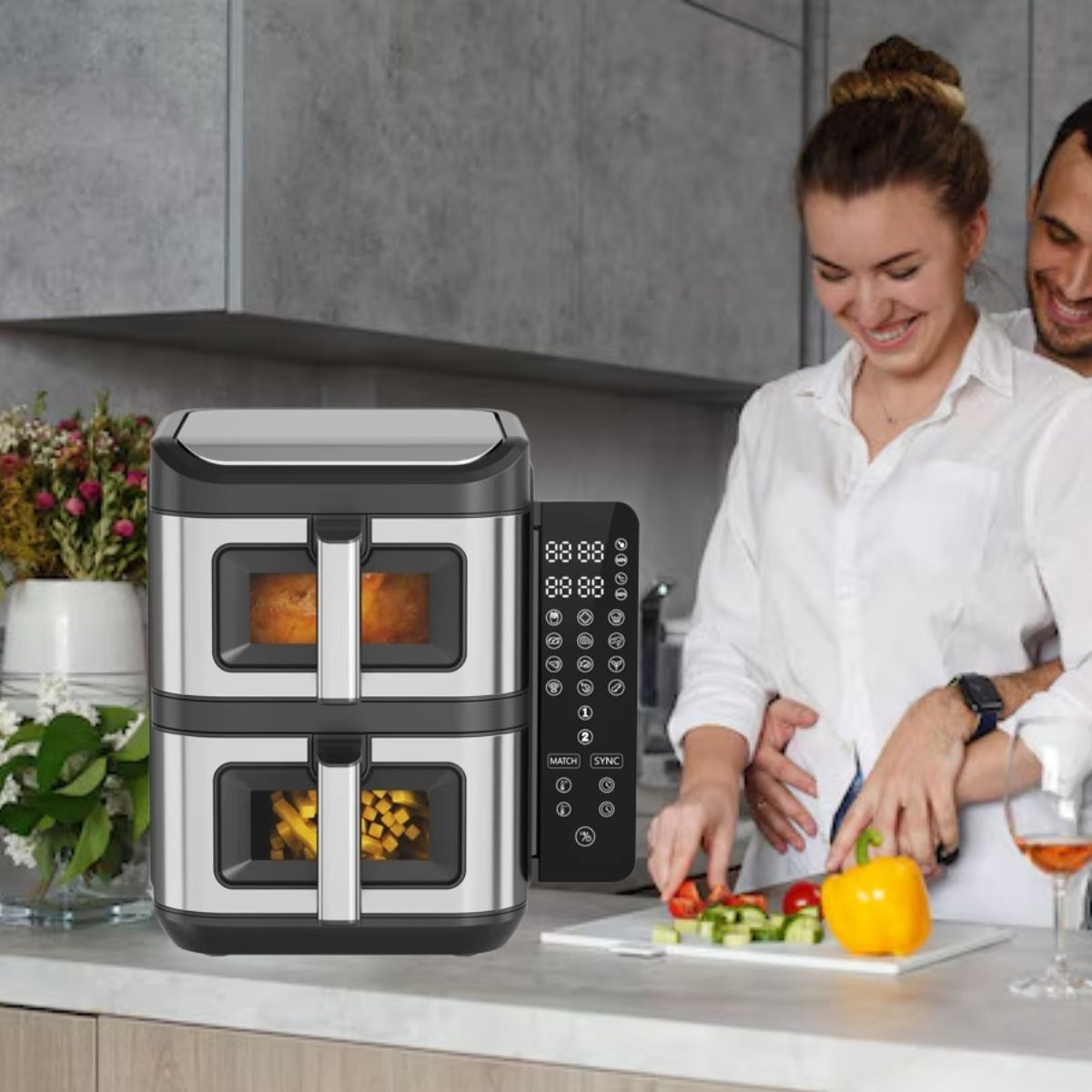 FREIDORA DE AIRE DUAL 12L DOBLE PANTALLA DIGITAL COCINA LAU - 4