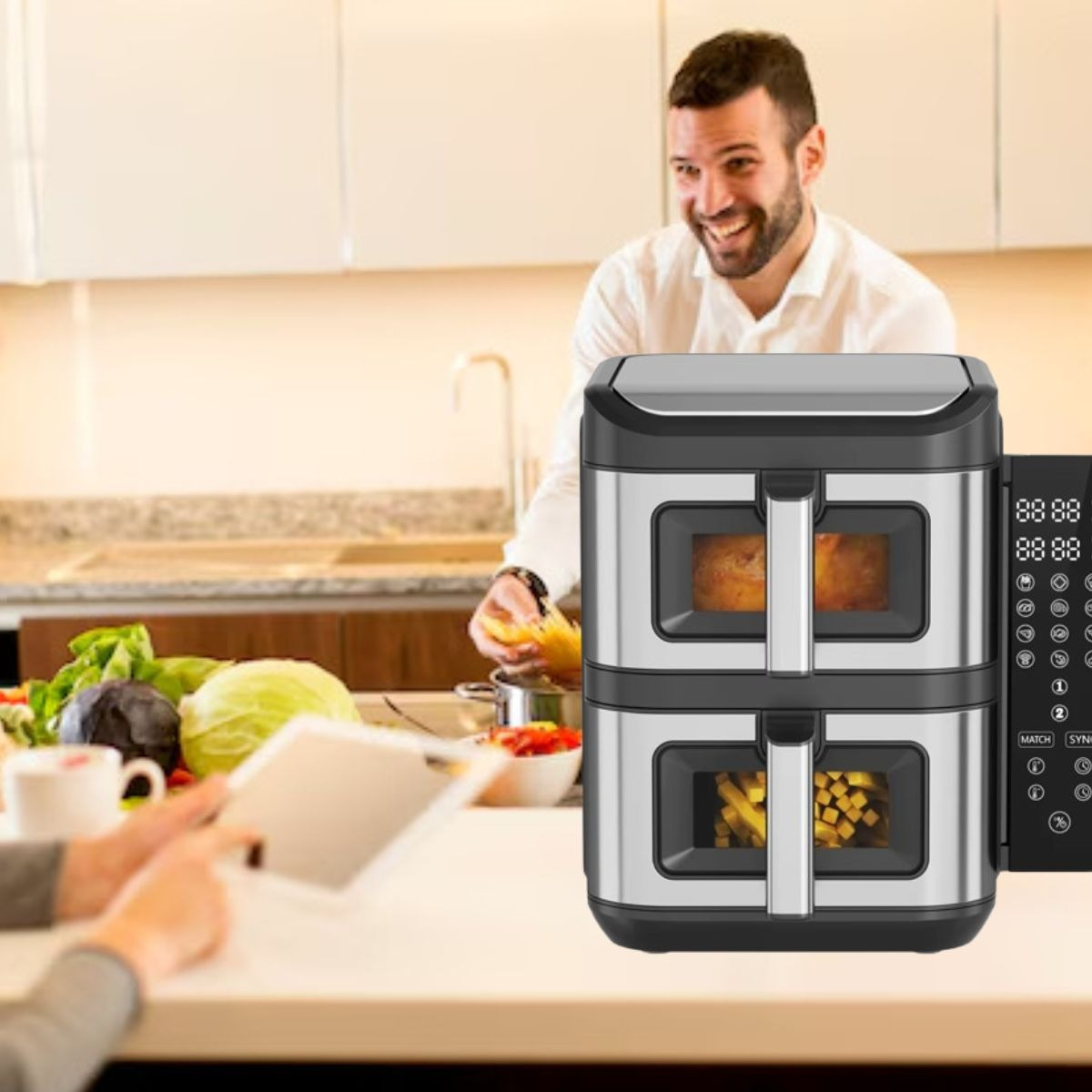 FREIDORA DE AIRE DUAL 12L DOBLE PANTALLA DIGITAL COCINA LAU - 5