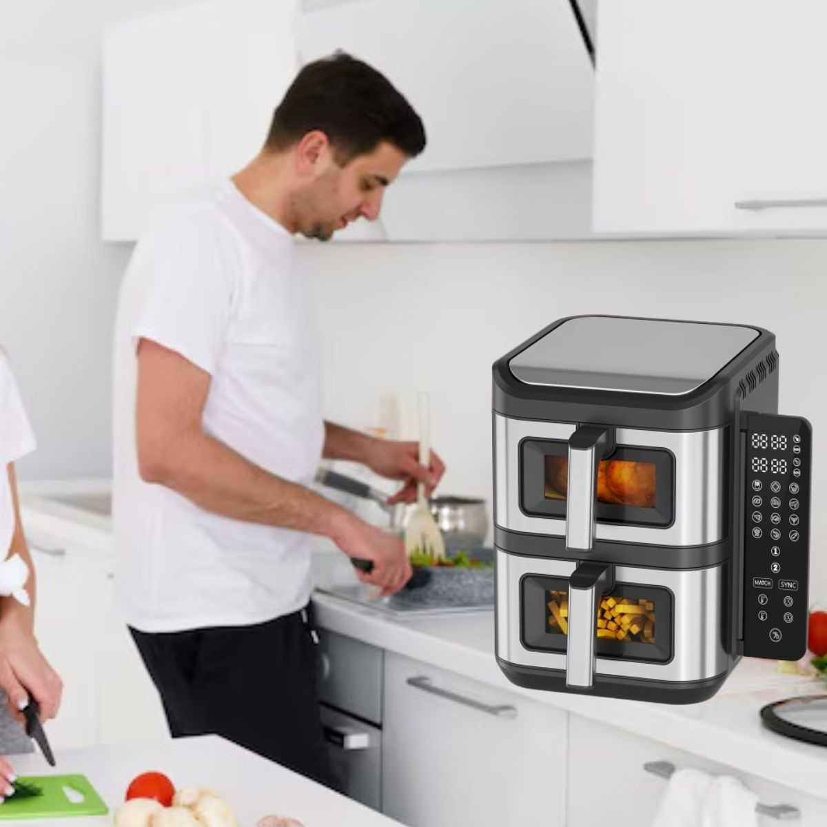 FREIDORA DE AIRE DUAL 12L DOBLE PANTALLA DIGITAL COCINA LAU - 10