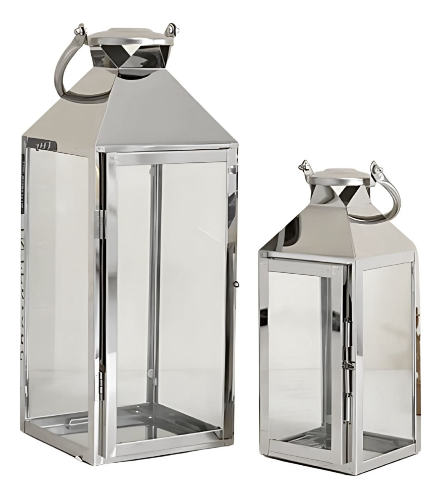 SET 2 PORTAVELAS FAROL COLGANTE DECORATIVO RECTANGULAR JHN - 1