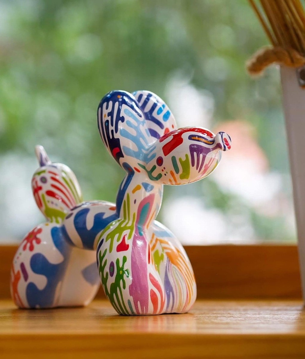 FIGURA DECORATIVA PERRO GLOBO GRAFFITI ESTATUA HOGAR JHN - 2