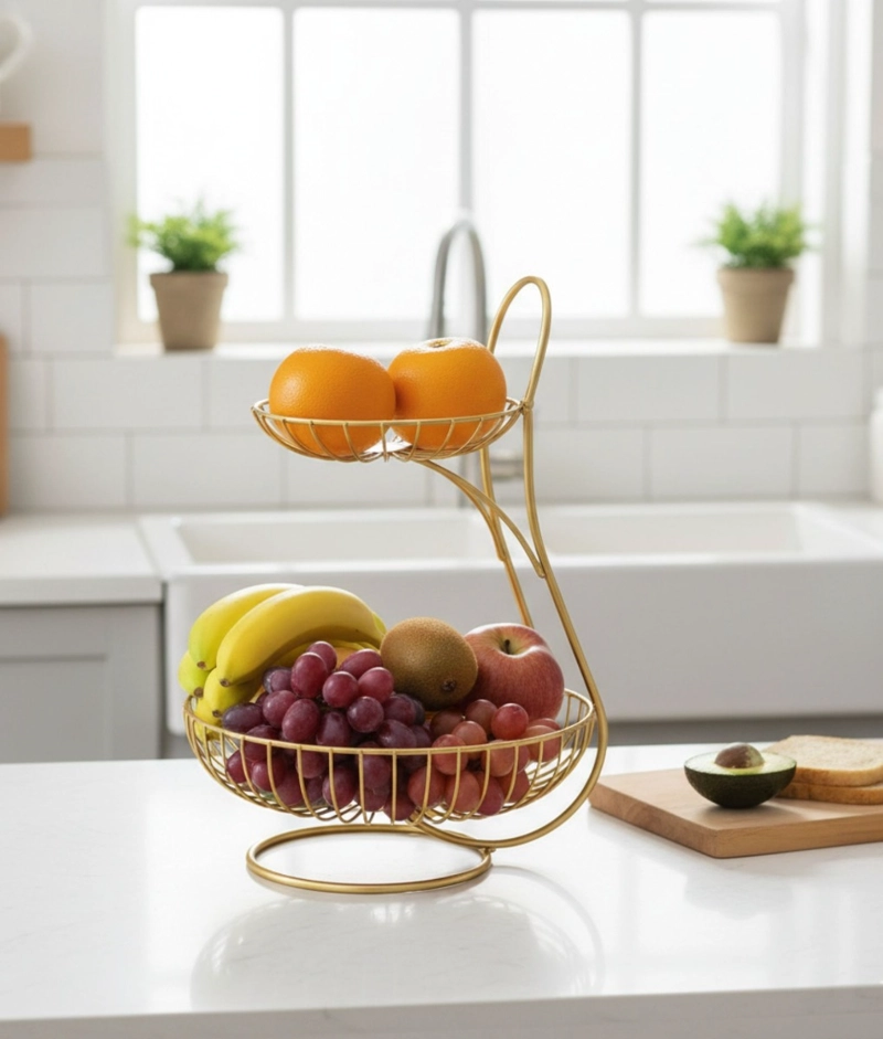 FRUTERO DECORATIVO CESTO FRUTAS DOS NIVELES MOSTRADOR JHN - 8