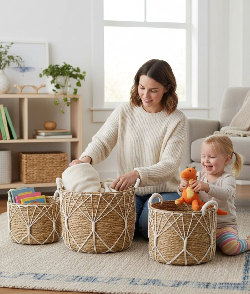 SET 3 CANASTOS ALMACENAMIENTO NATURAL DECORATIVOS HOGAR JHN - 4