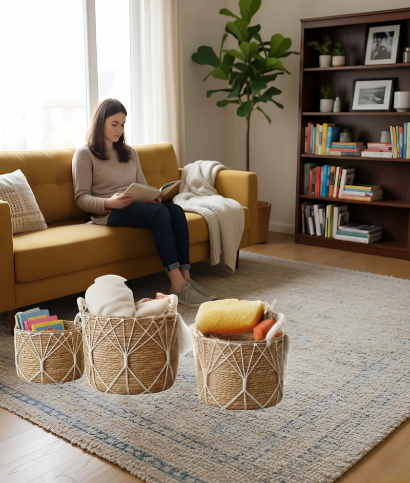 SET 3 CANASTOS ALMACENAMIENTO NATURAL DECORATIVOS HOGAR JHN - 5