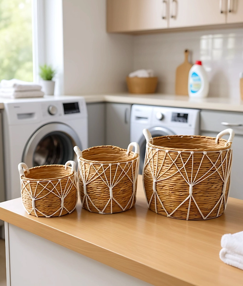 SET 3 CANASTOS ALMACENAMIENTO NATURAL DECORATIVOS HOGAR JHN - 7