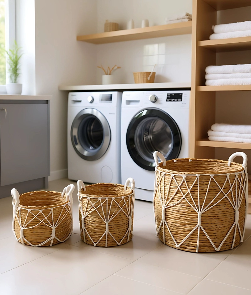SET 3 CANASTOS ALMACENAMIENTO NATURAL DECORATIVOS HOGAR JHN - 8