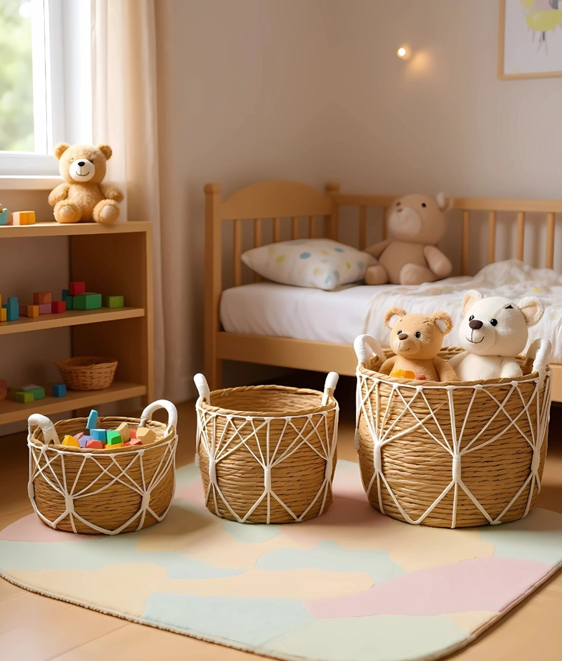 SET 3 CANASTOS ALMACENAMIENTO NATURAL DECORATIVOS HOGAR JHN - 9