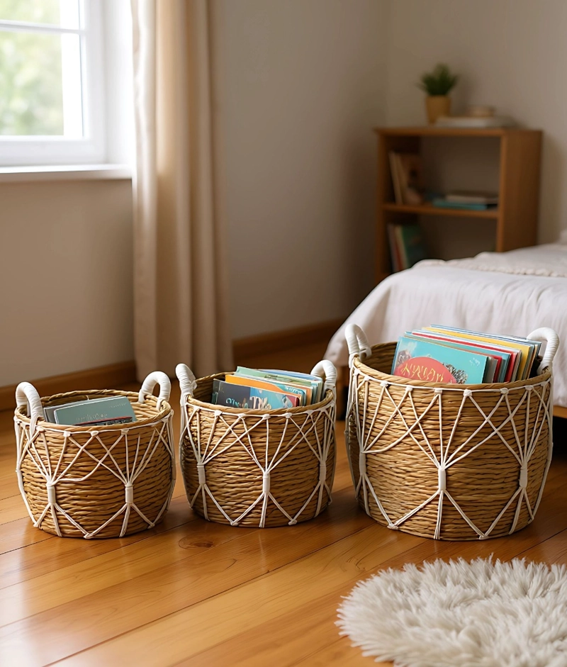 SET 3 CANASTOS ALMACENAMIENTO NATURAL DECORATIVOS HOGAR JHN - 10