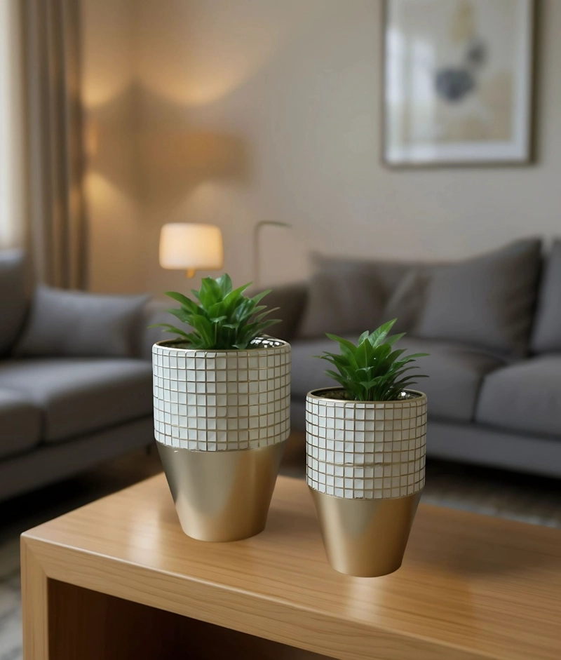 SET 2 MACETA DECORATIVA DISEÑO SOFISTICADO VERSATIL JHN - 5