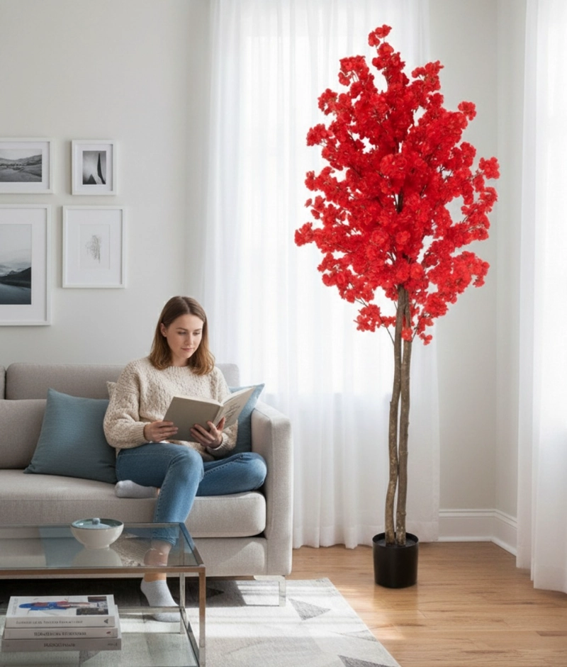 PLANTA ARTIFICIAL DECORATIVA FLOR CEREZO ARBOL ADORNO JHN - 5