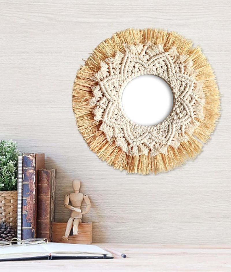 ESPEJO DECORATIVO ESTILO BOHEMIO TEJIDO ADORNO PARED JHN - 2