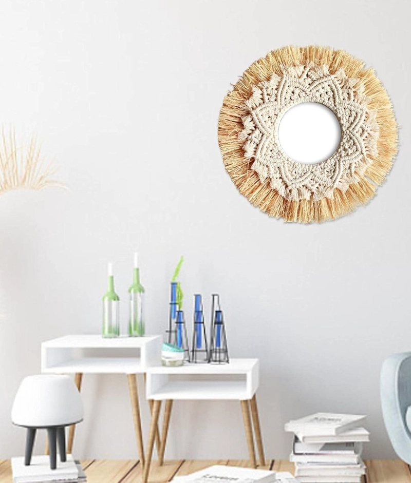 ESPEJO DECORATIVO ESTILO BOHEMIO TEJIDO ADORNO PARED JHN - 9