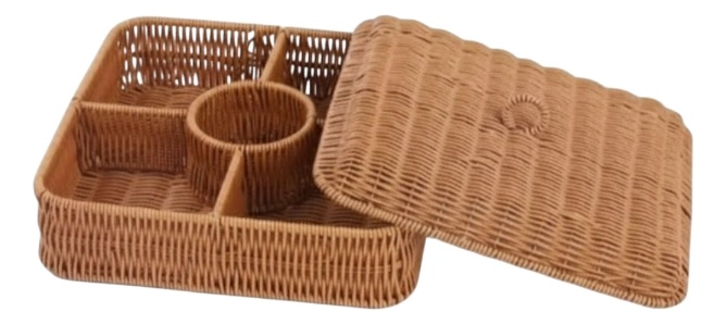 CANASTO DECORATIVO TAPA CESTO ORGANIZADOR COMPARTIMENTOS JHN - 1
