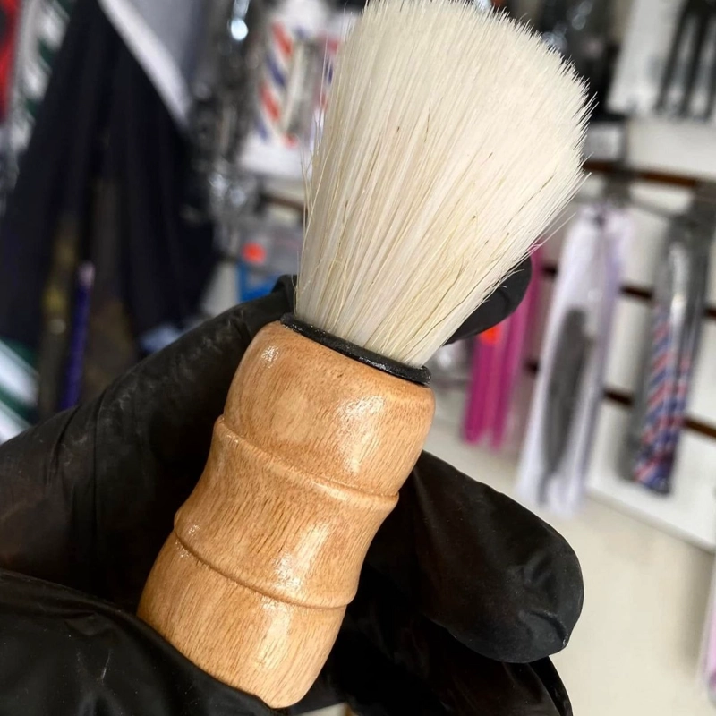 PACK 12 BROCHAS PARA BARBERIA MANGO DE MADERA AFEITADO LAU - 6