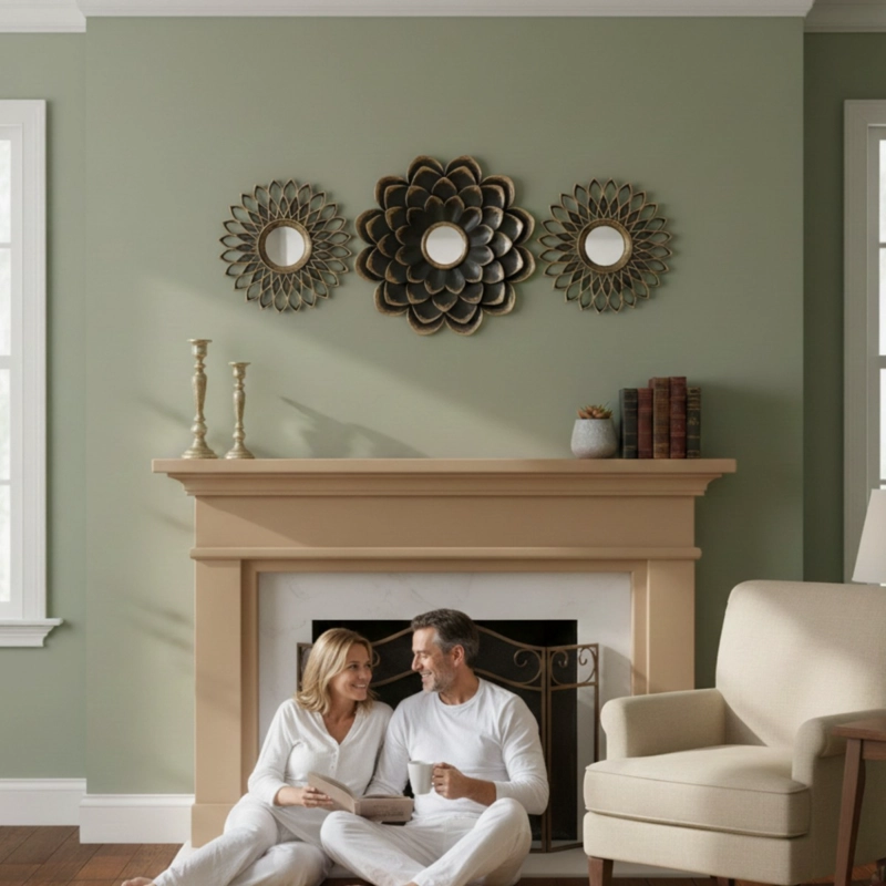 ESPEJO PARED FLORAL CONJUNTO DECORATIVO 3 PZA HOGAR JHN - 5