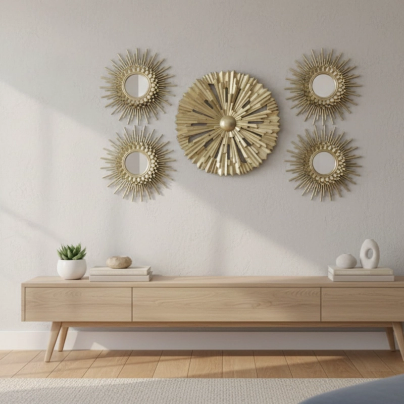 SET 5 PZA ESPEJO DECORATIVO PARED ADORNO MURAL SOLAR JHN - 8