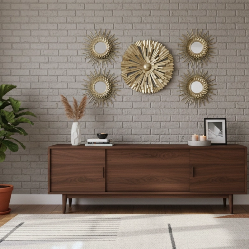 SET 5 PZA ESPEJO DECORATIVO PARED ADORNO MURAL SOLAR JHN - 9