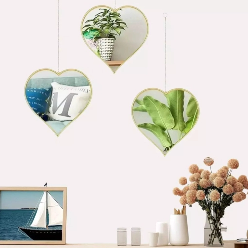 SET 3 ESPEJO DECORATIVO PARED COLGANTE CORAZON ADORNO JHN - 2