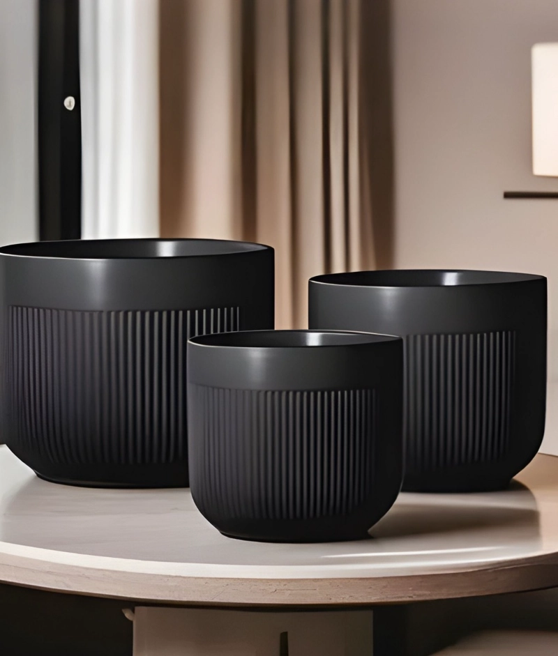 SET 3 MACETERO DECORATIVO ACANALADO ESTILO MINIMALISTA JHN - 5