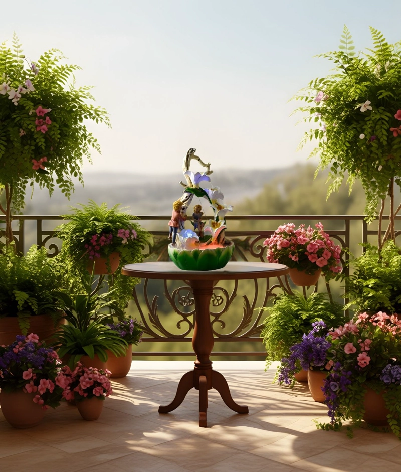 FUENTE AGUA DECORATIVA SOBREMESA FLORES TULIPANES JHN - 7