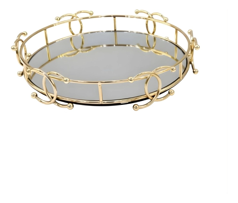 BANDEJA DECORATIVA ADORNO ESTILO VINTAGE BASE ESPEJADA JHN - 1