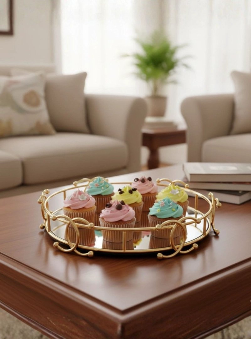 BANDEJA DECORATIVA ADORNO ESTILO VINTAGE BASE ESPEJADA JHN - 2