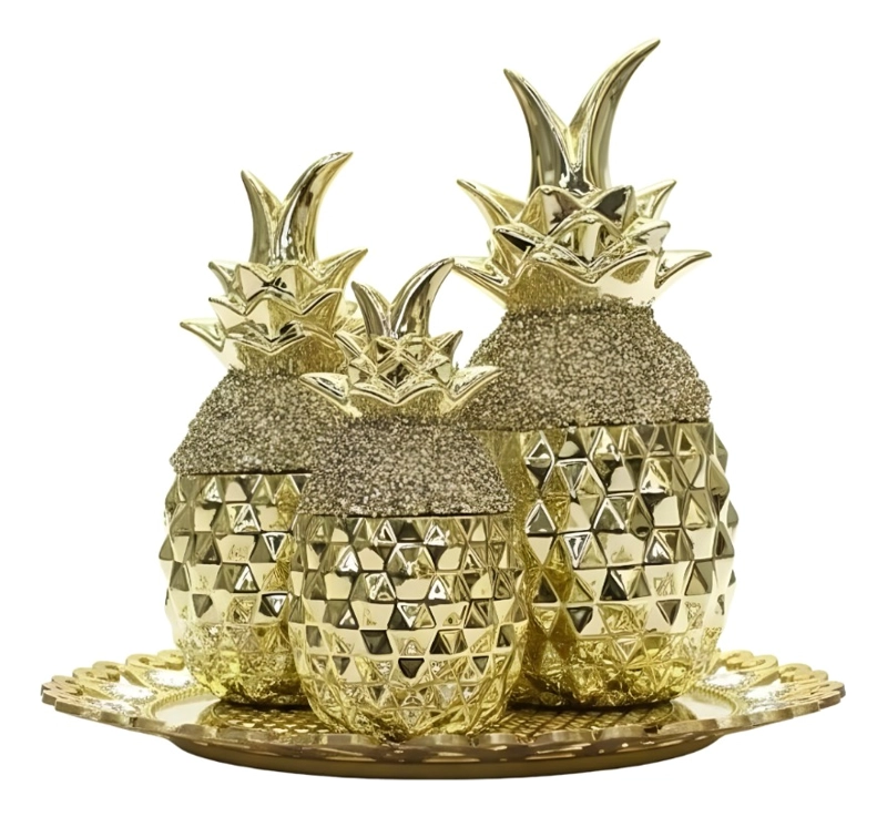 SET 3 FIGURA DECORATIVA PIÑA ELEGANTE ADORNO MESA CENTRO JHN - 1