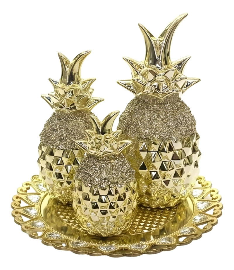 SET 3 FIGURA DECORATIVA PIÑA ELEGANTE ADORNO MESA CENTRO JHN - 3