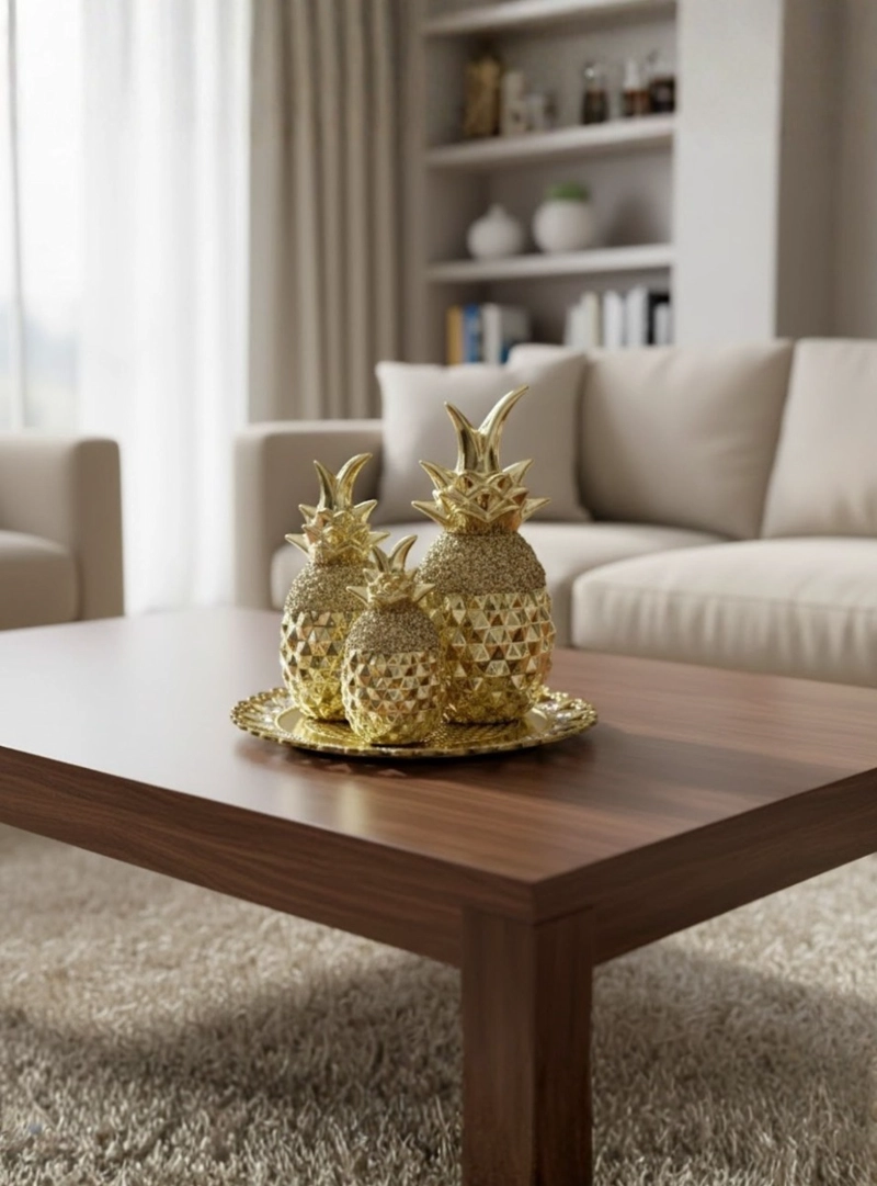 SET 3 FIGURA DECORATIVA PIÑA ELEGANTE ADORNO MESA CENTRO JHN - 7
