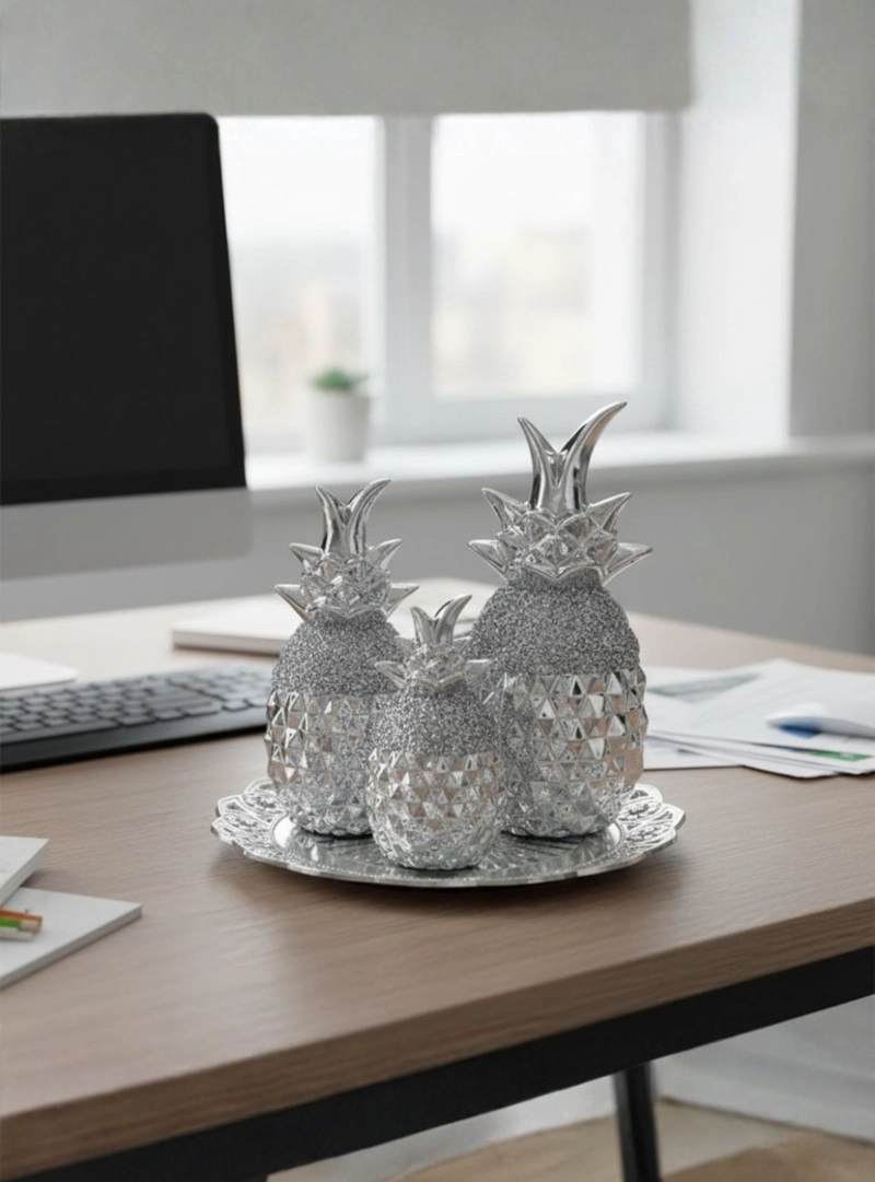 SET 3 FIGURA DECORATIVA PIÑA ELEGANTE ADORNO MESA CENTRO JHN - 8