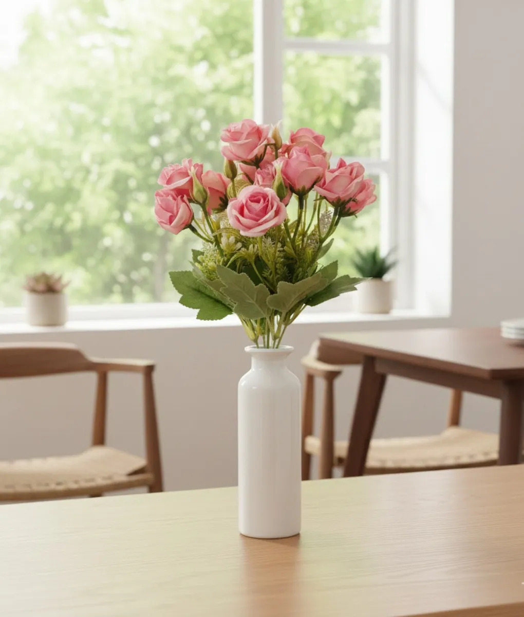 SET 4 FLORES ARTIFICIALES RAMO DECORATIVO ROSAS BOTON JHN - 9