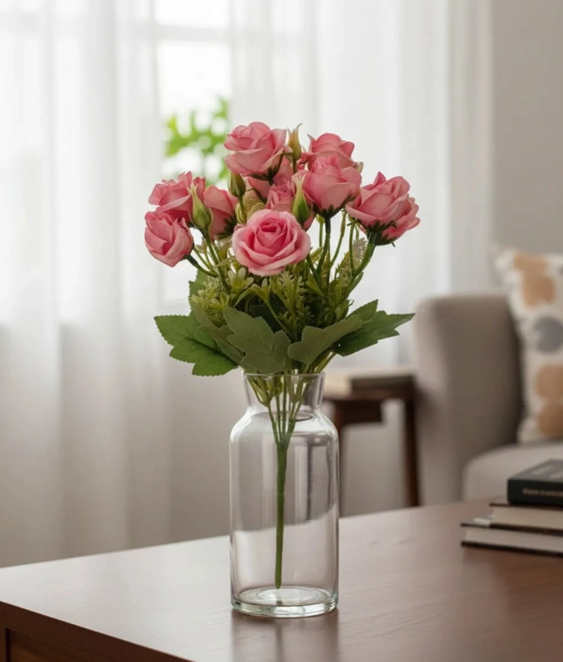 SET 4 FLORES ARTIFICIALES RAMO DECORATIVO ROSAS BOTON JHN - 10