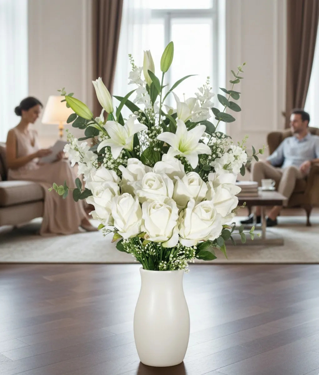 RAMO FLORAL ARTIFICIAL DECORATIVO ROSAS TIPO BOTON JHN - 9