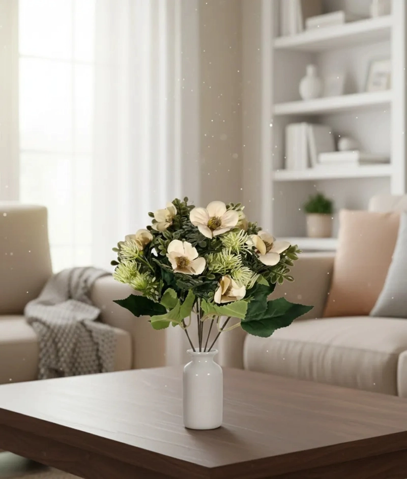 SET 5 FLORES ARTIFICIALES RAMO DECORATIVO MAGNOLIA CARDO JHN - 9