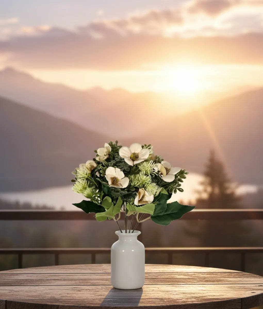 SET 5 FLORES ARTIFICIALES RAMO DECORATIVO MAGNOLIA CARDO JHN - 10