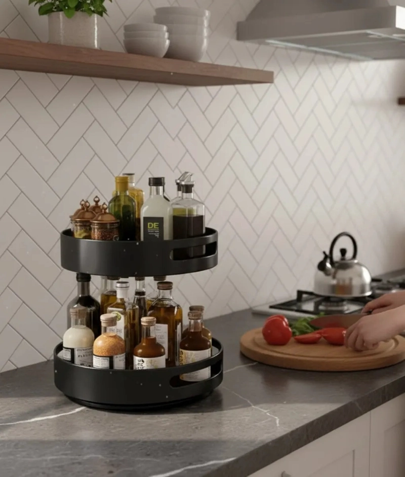 BANDEJA GIRATORIA DECORATIVA DOBLE NIVEL ORGANIZACION JHN - 8
