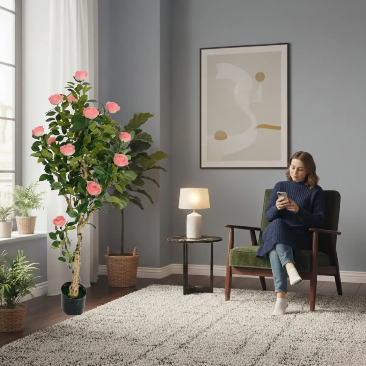 PLANTA ARTIFICIAL DECORATIVA ARBOL ROSAS GALA ADORNO JHN - 7