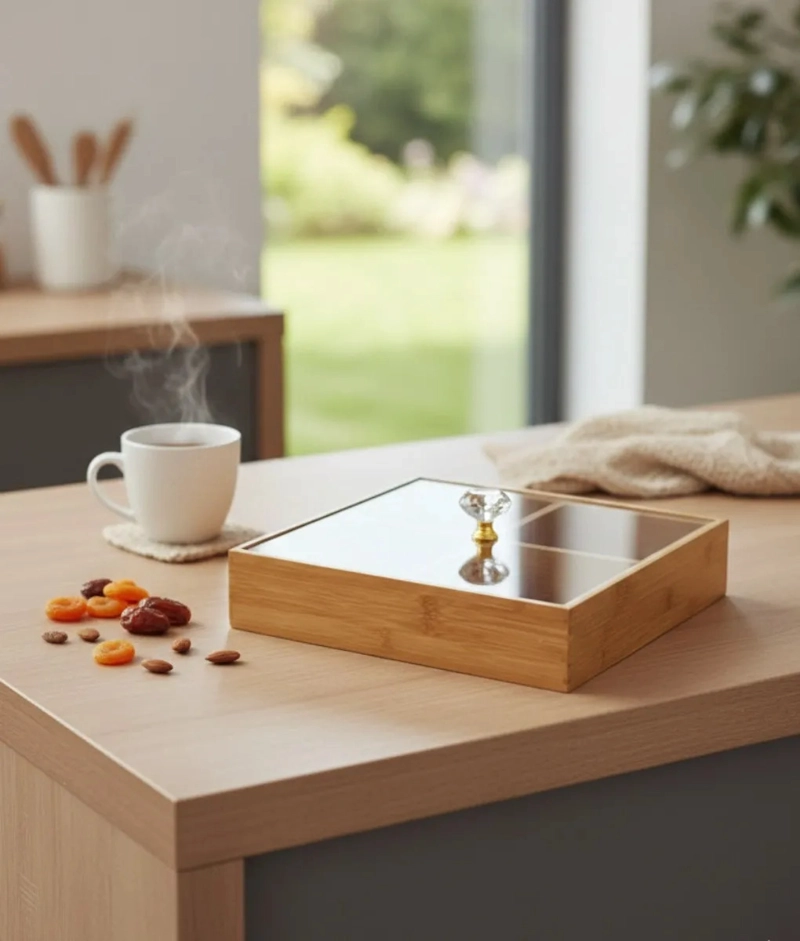 CAJA DECORATIVA ORGANIZADORA CUADRADA DIVISIONES TAPA JHN - 8