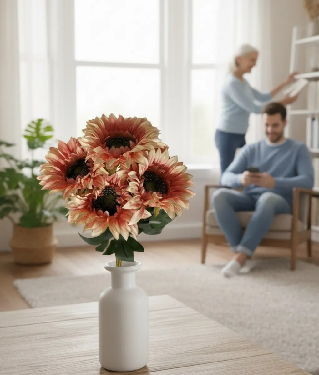 RAMO FLORAL ARTIFICIAL DECORATIVO GIRASOLES ADORNO HOGAR JHN - 5
