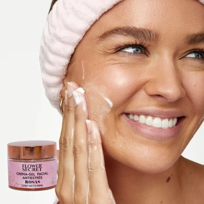 SET 2 CREMAS FACIAL DE GEL ANTIESTRES DE ROSAS BELLEZA LAU - 5