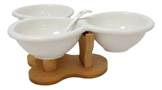 SALSERO DECORATIVO MINIMALISTA TRIPLE ENVASE BASE BAMBU JHN - 1