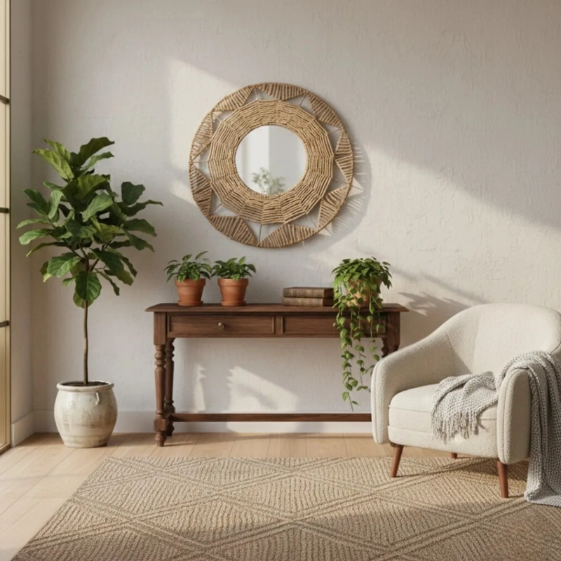 ESPEJO PARED DECORATIVO RATAN ADORNO ESTILO TEJIDO JHN - 8
