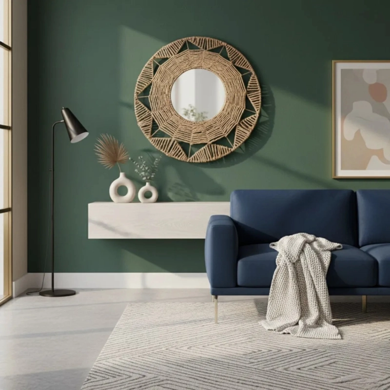 ESPEJO PARED DECORATIVO RATAN ADORNO ESTILO TEJIDO JHN - 9