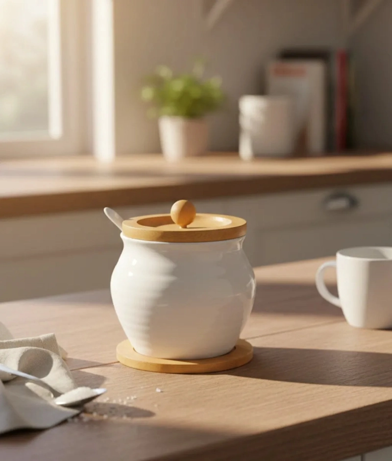 AZUCARERA ESTILO MINIMALISTA TAPA BASE BAMBU MESA JHN - 2