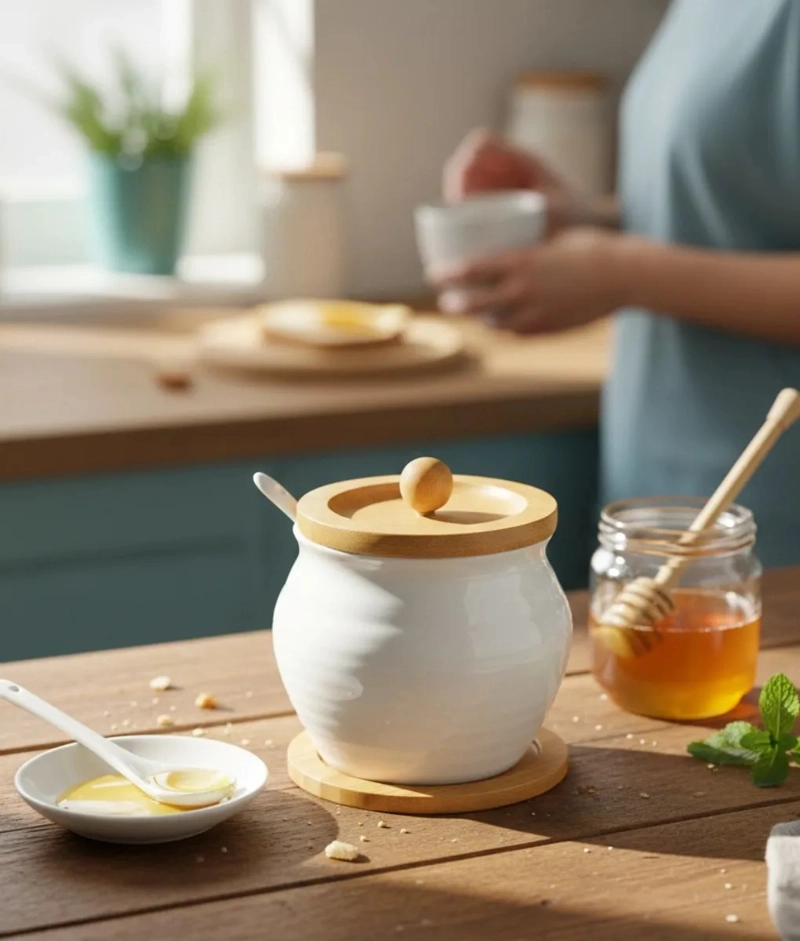 AZUCARERA ESTILO MINIMALISTA TAPA BASE BAMBU MESA JHN - 4