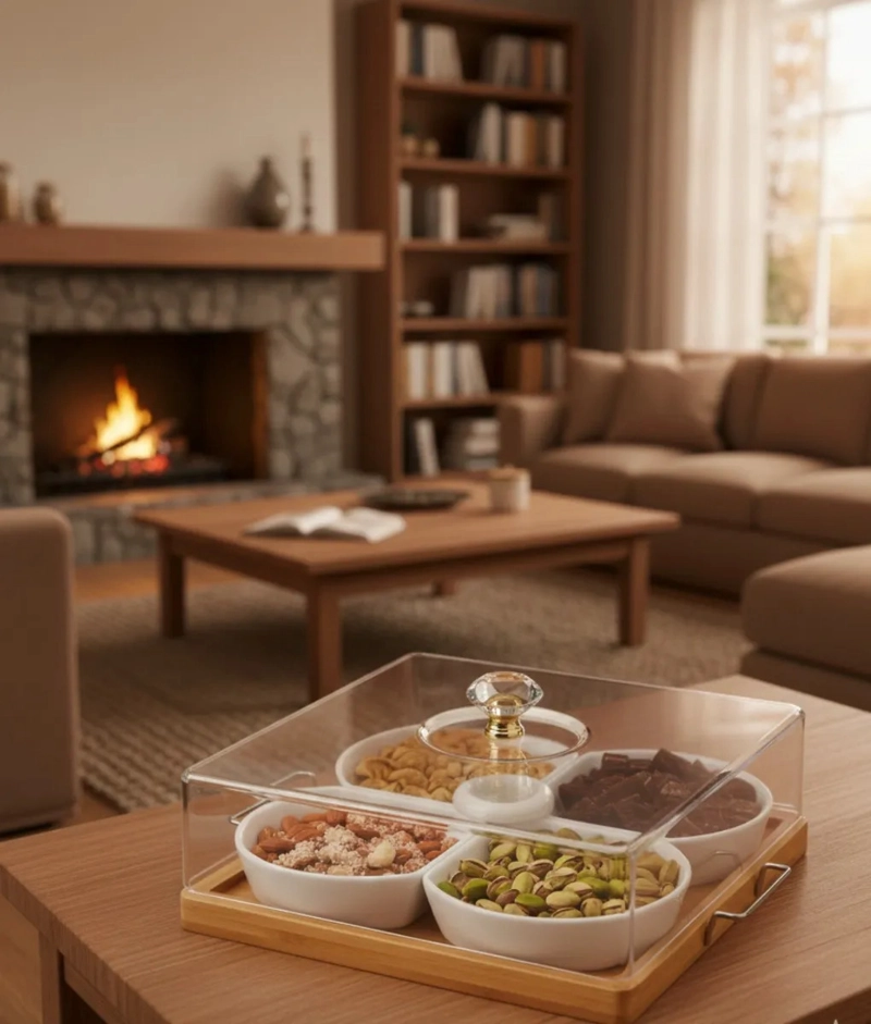 JUEGO SOPORTE ORGANIZADOR SNACKS BASE BAMBU 4 ESPACIO JHN - 8