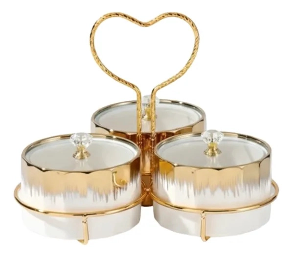 JUEGO 3 SOPORTE SNACKS DISEÑO CORAZON ELEGANTE APERITIVO JHN - 1