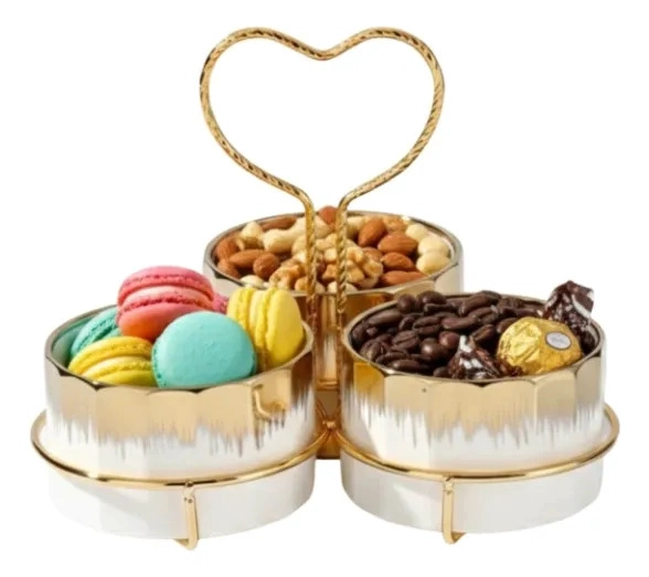 JUEGO 3 SOPORTE SNACKS DISEÑO CORAZON ELEGANTE APERITIVO JHN - 3