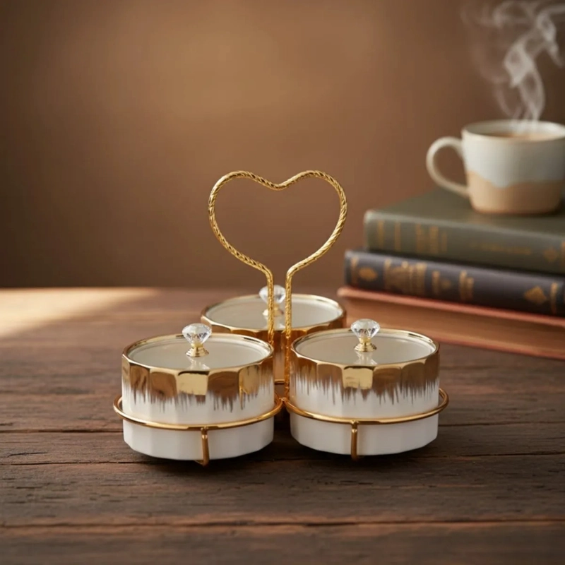 JUEGO 3 SOPORTE SNACKS DISEÑO CORAZON ELEGANTE APERITIVO JHN - 6